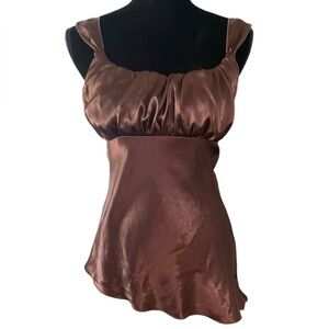 Self Esteem vintage Y2K satin babydoll asymmetrical tank brown size S fairy